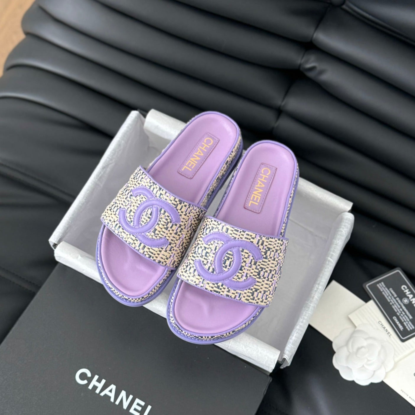 CHANEL Slippers Sheepskin  Heather Purple