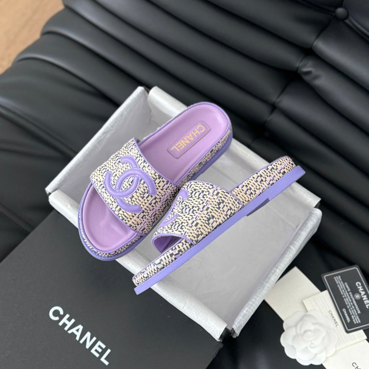 CHANEL Slippers Sheepskin  Heather Purple