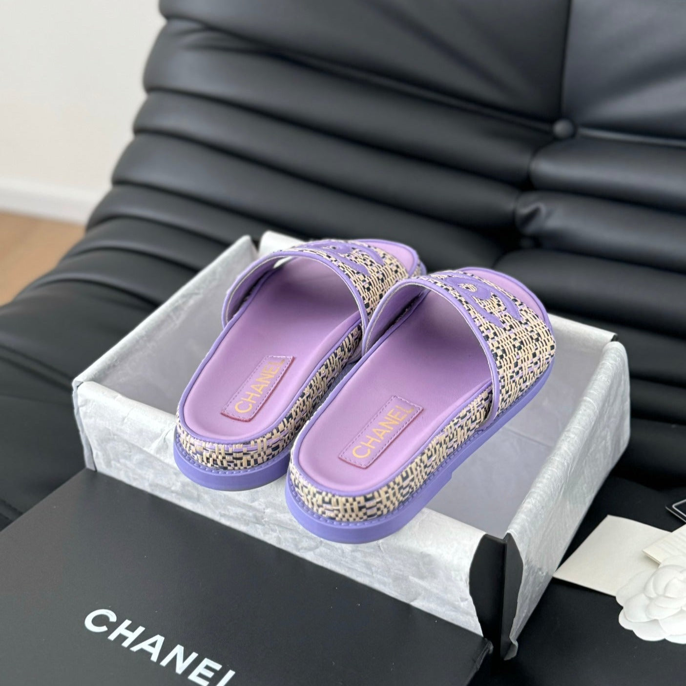 CHANEL Slippers Sheepskin  Heather Purple
