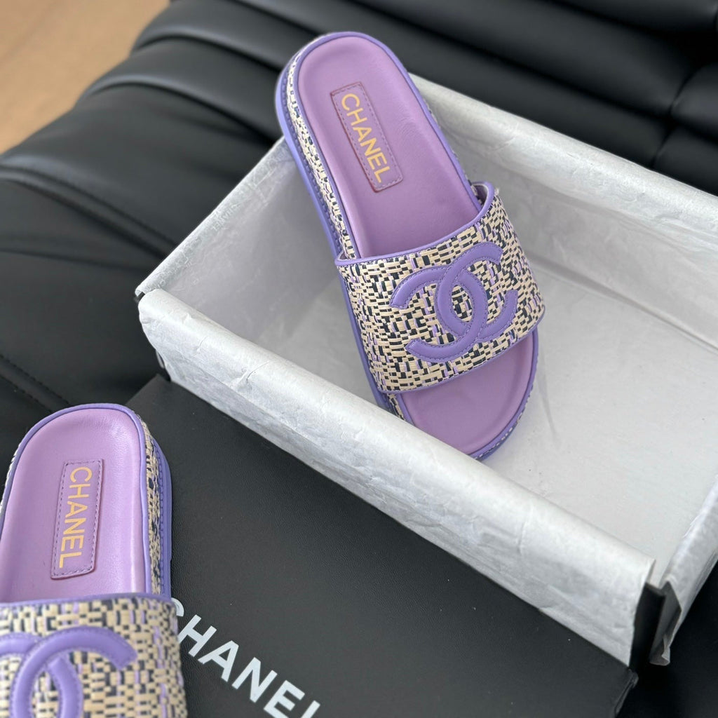 CHANEL Slippers Sheepskin  Heather Purple