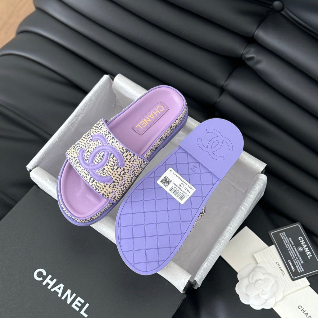 CHANEL Slippers Sheepskin  Heather Purple