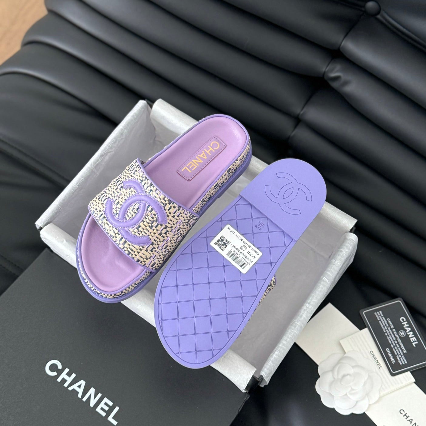 CHANEL Slippers Sheepskin  Heather Purple