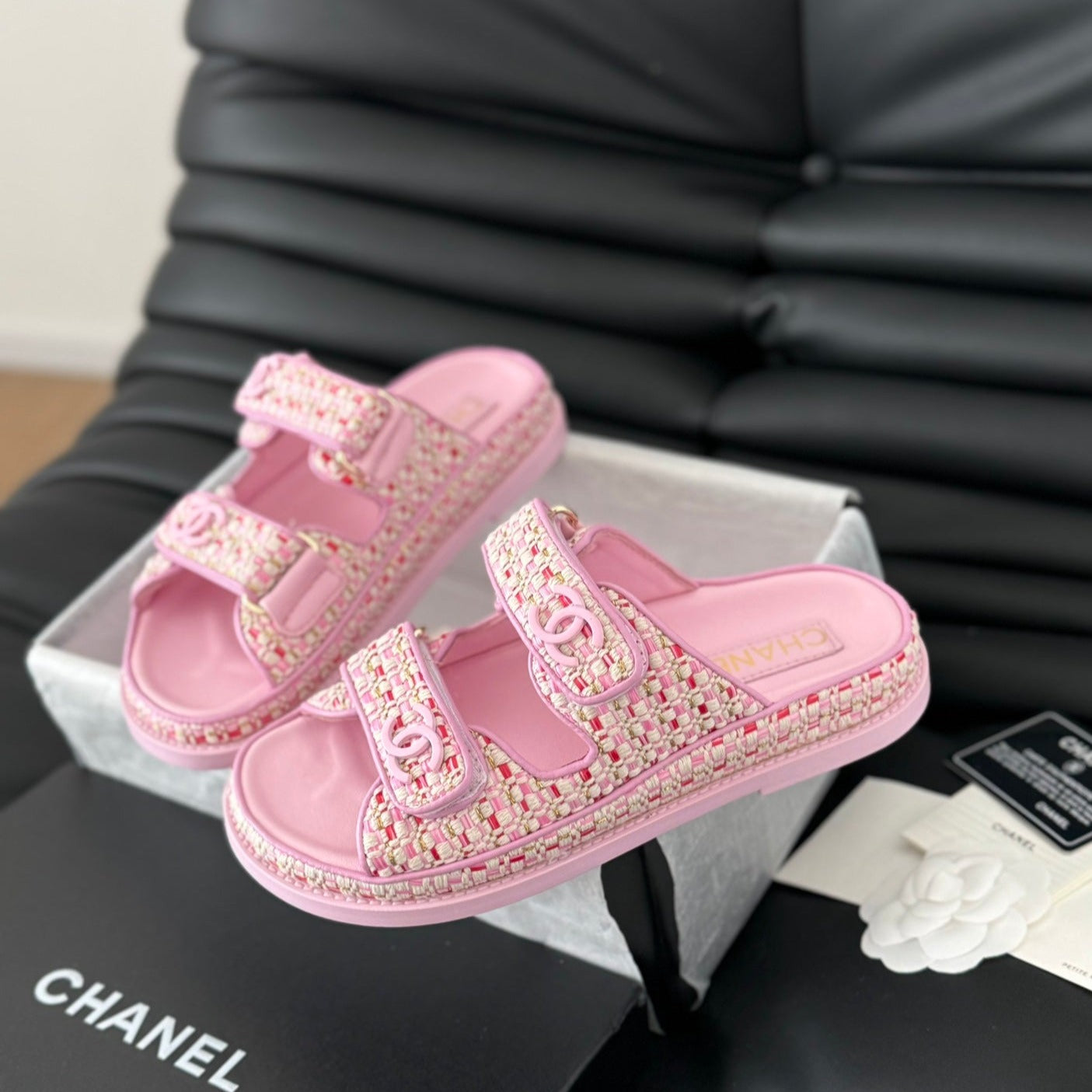 CHANEL Mule Sandals Sheepskin Light Pink