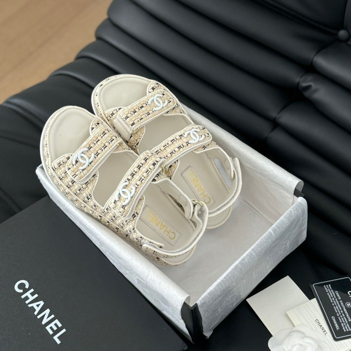 CHANEL Dad Sandals Sheepskin Beige Cream