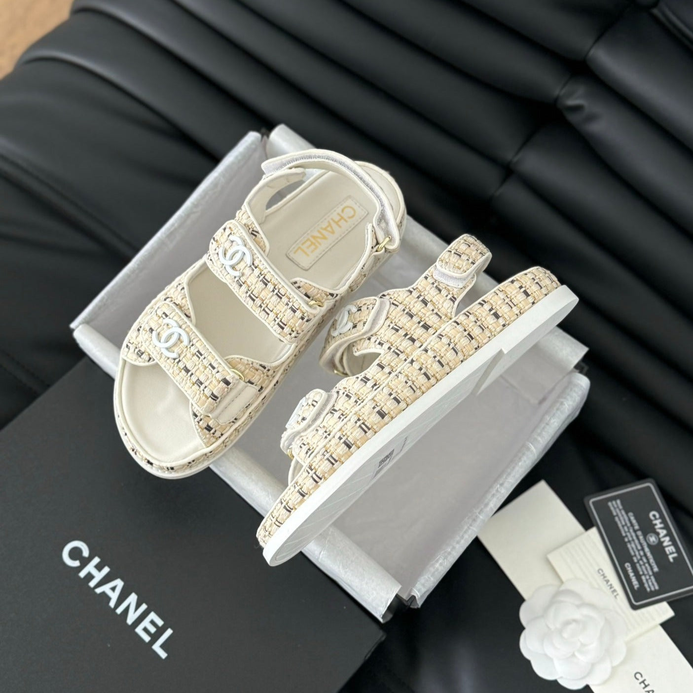 CHANEL Dad Sandals Sheepskin Beige Cream