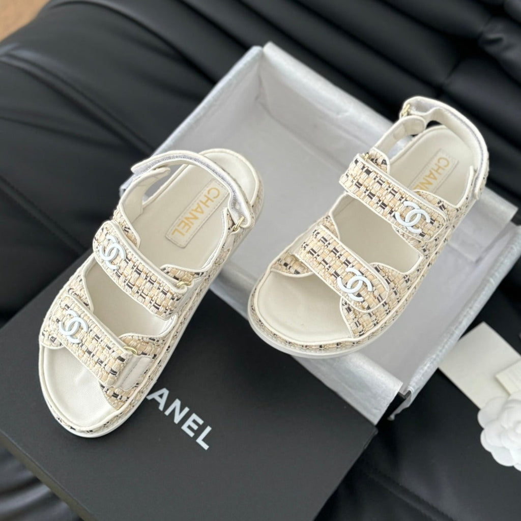 CHANEL Dad Sandals Sheepskin Beige Cream
