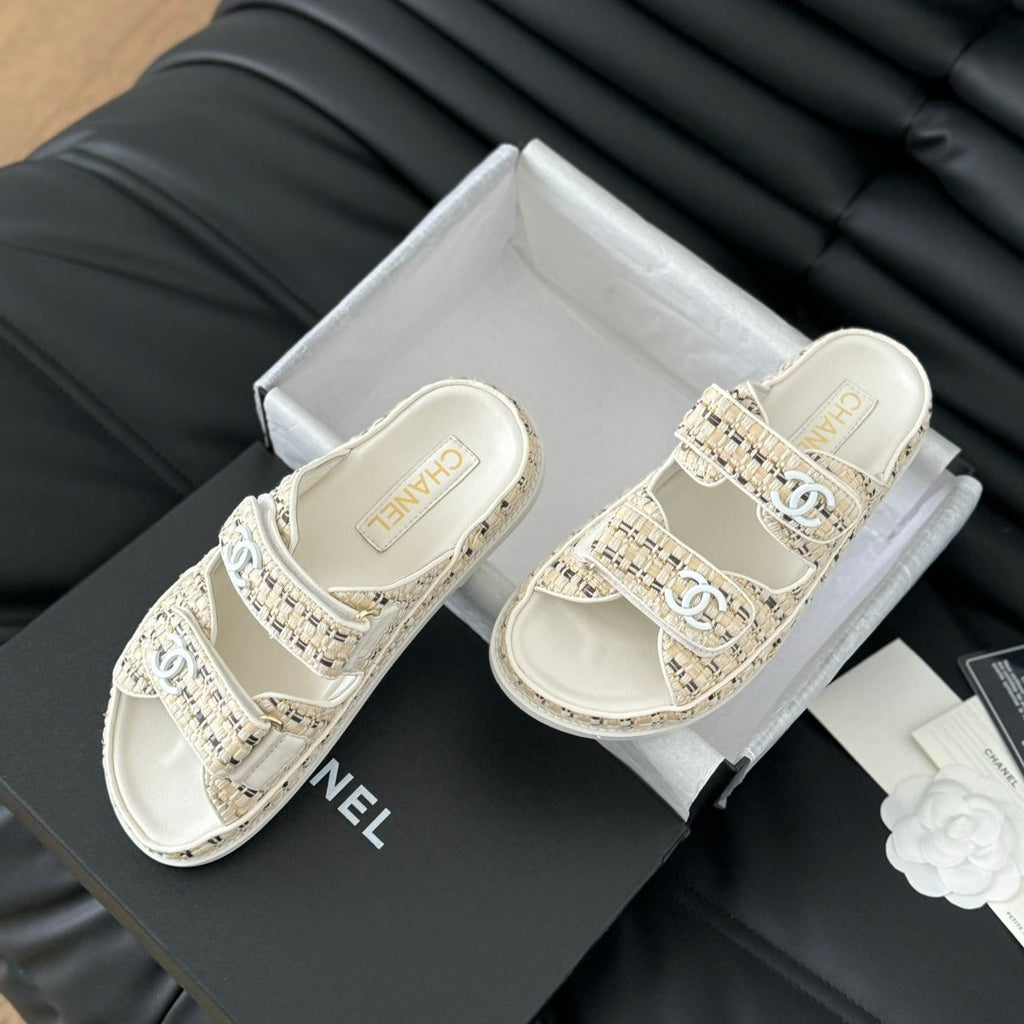 CHANEL Mule Sandals Sheepskin  Beige Cream