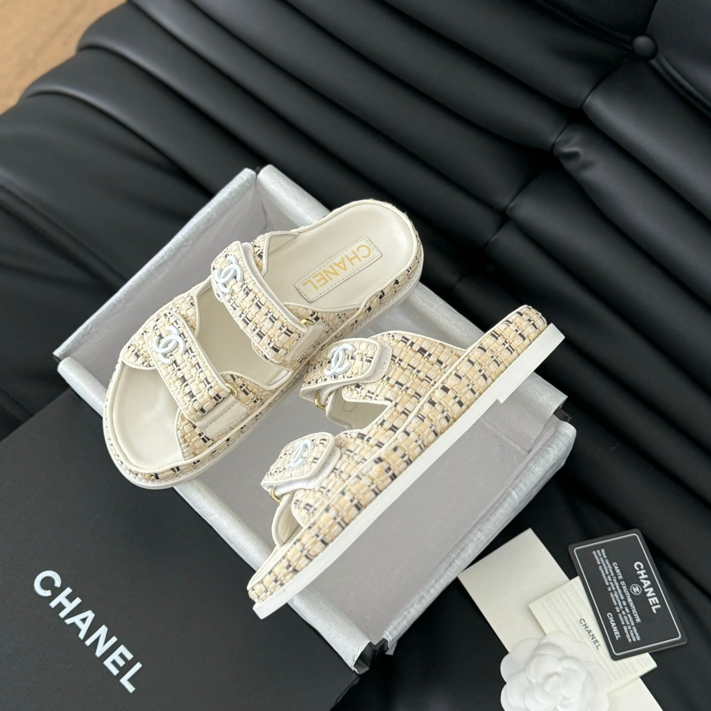 CHANEL Mule Sandals Sheepskin  Beige Cream
