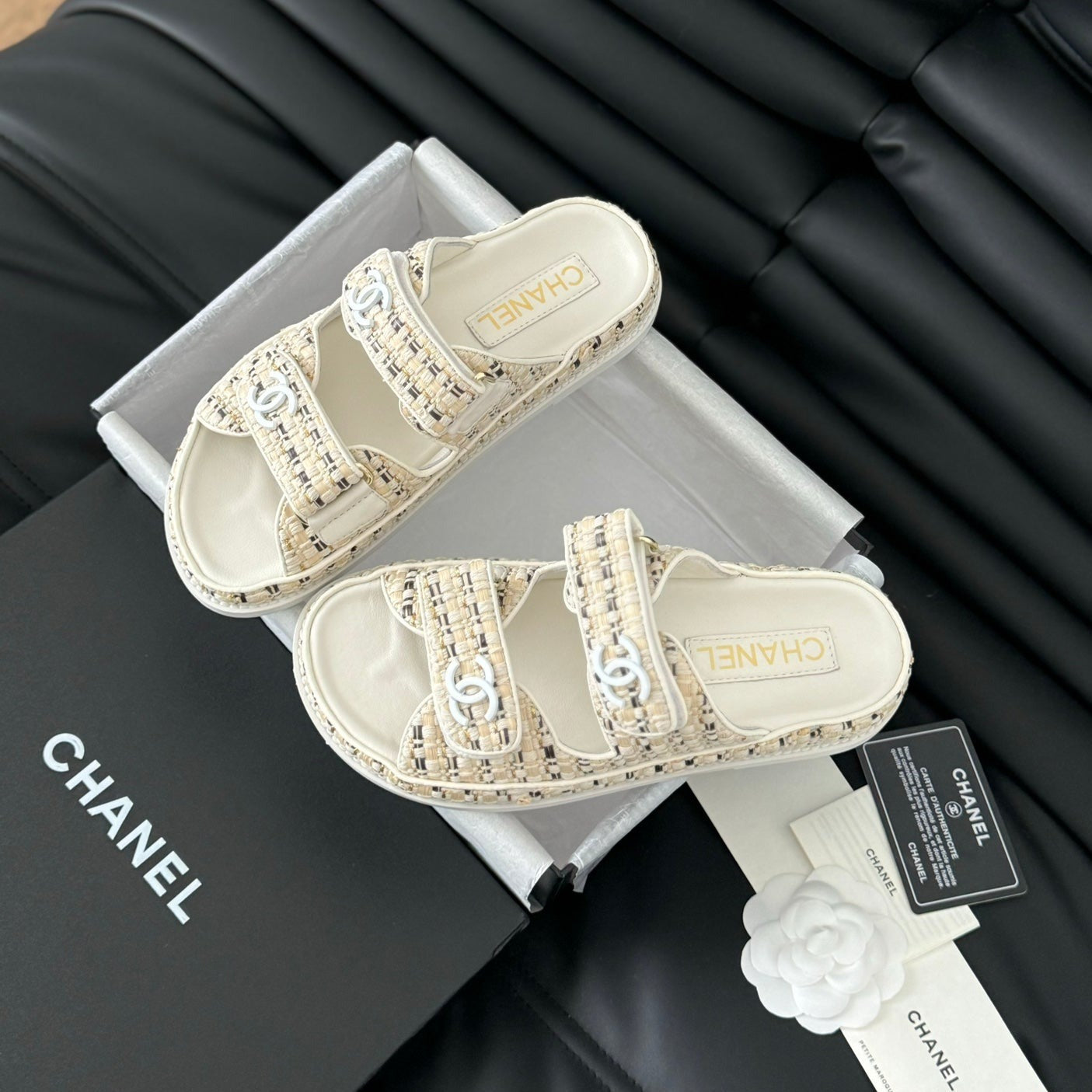 CHANEL Mule Sandals Sheepskin  Beige Cream