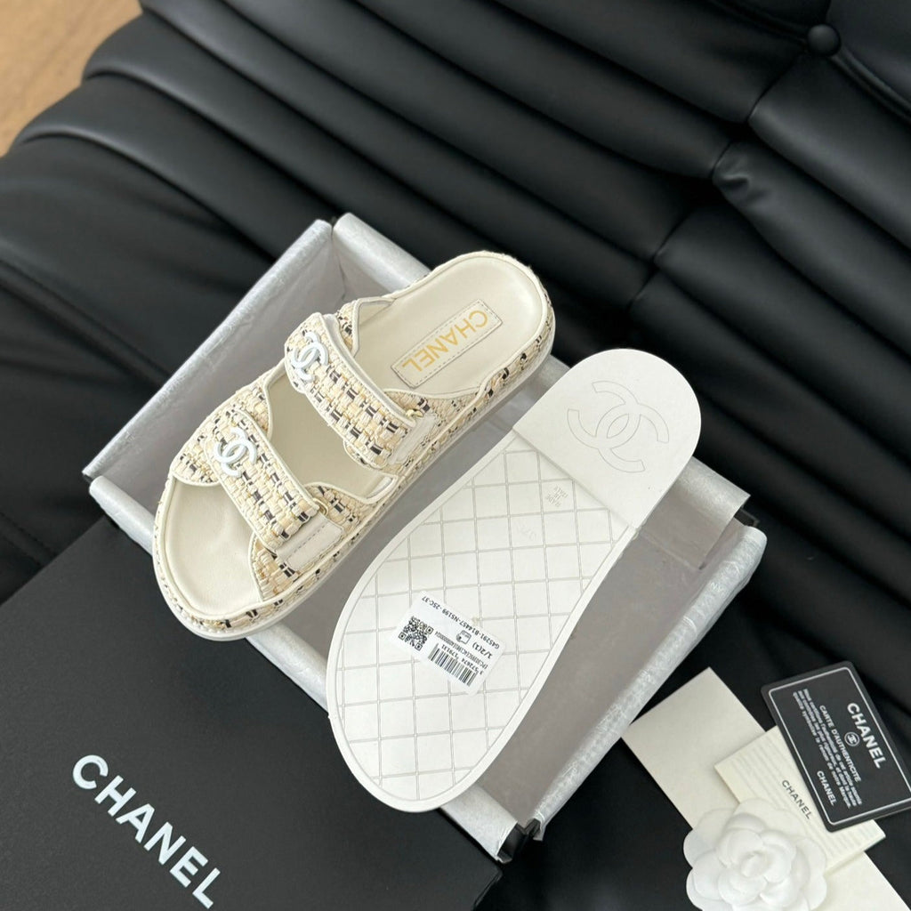 CHANEL Mule Sandals Sheepskin  Beige Cream