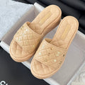 CHANEL Thick Sole Slope Heel Weddge Lambskin Beige Cream