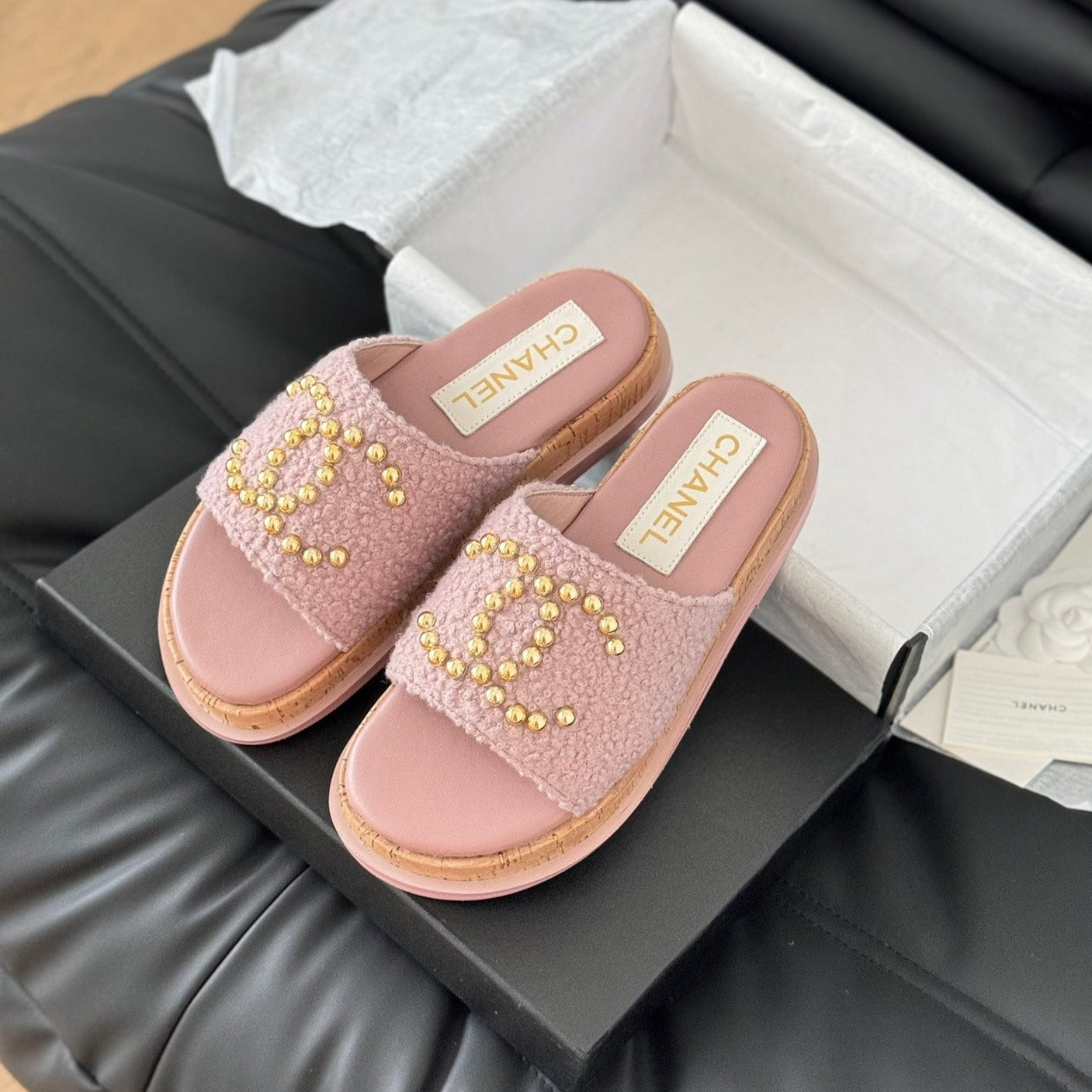 CHANEL Slippers Platform Lambskin Turkish Rose