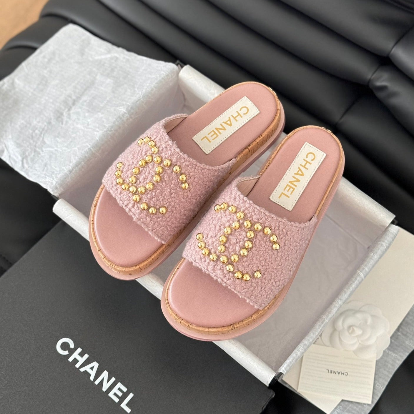 CHANEL Slippers Platform Lambskin Turkish Rose