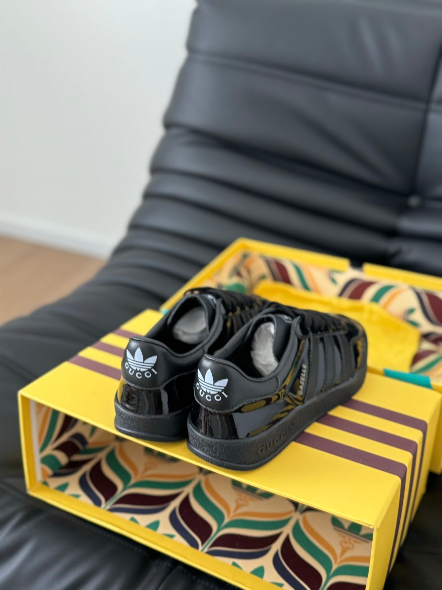 GUCCI & ADIDAS GAZELLE SNEAKER GLOSSY BLACK CALFSKIN