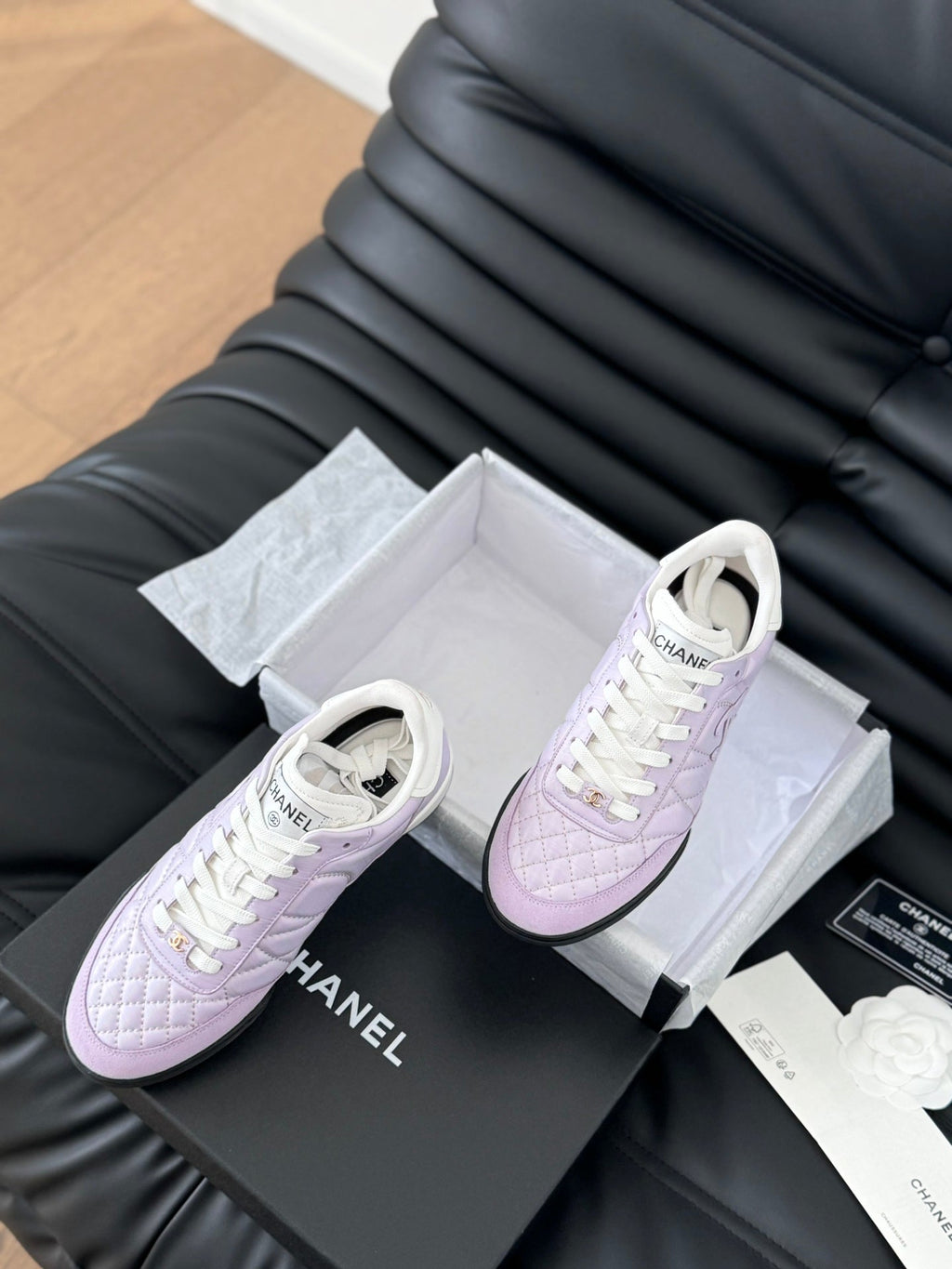 CHANEL SNEAKER IN PALE PURPLE MIX WHITE EMBROIDERED LAMBSKIN