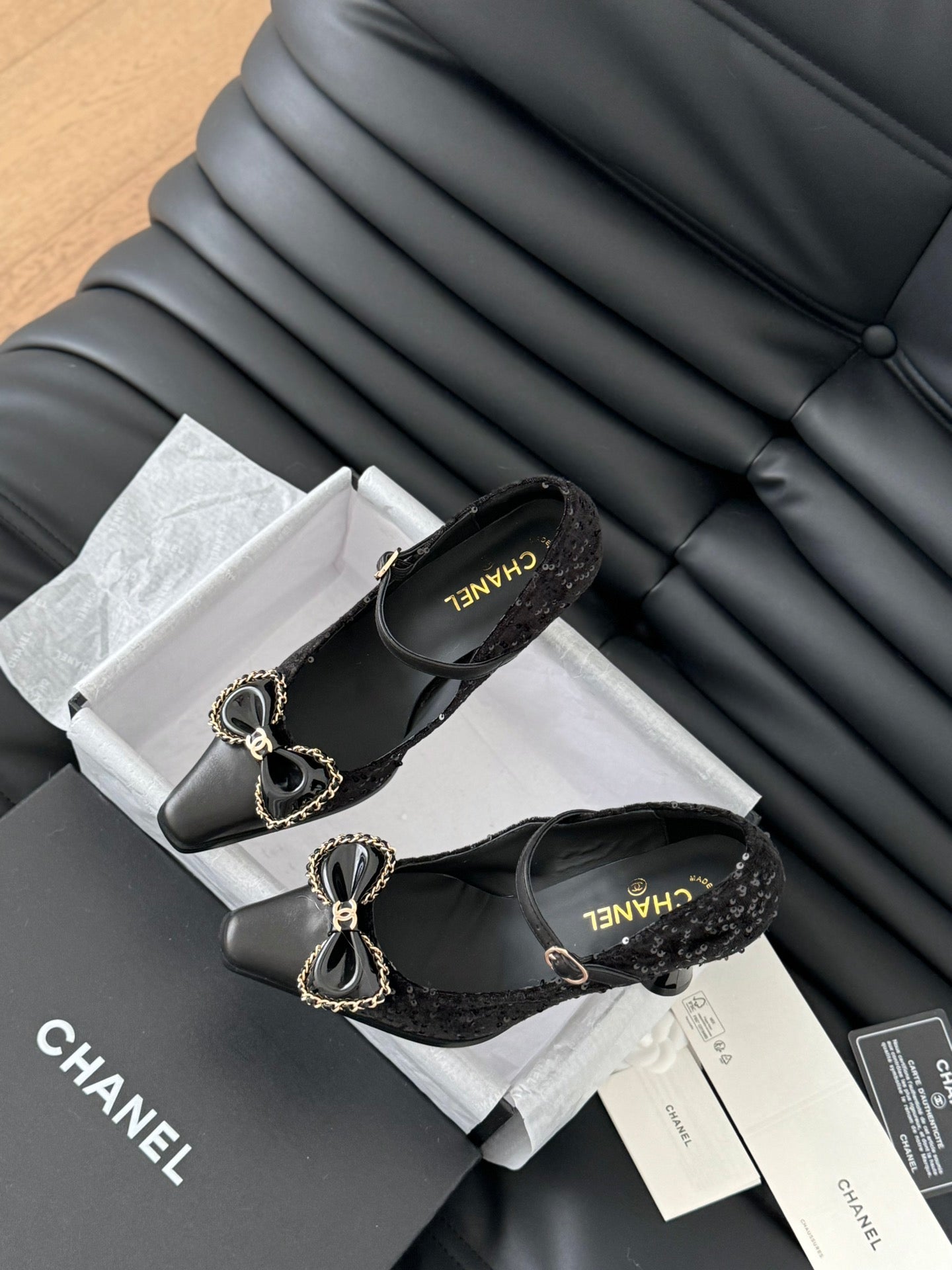 CHANEL POINTED TOE HIGH HEELS IN BLACK VELVET AND LAMBSKIN GOLD HARDWARE