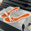 CHANEL PEARL SANDAL IN BEIGE AND ORANGE LAMBSKIN 35 MM