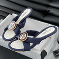 CHANEL NAVY BLUE FABRIC  SLIDE SANDALS
