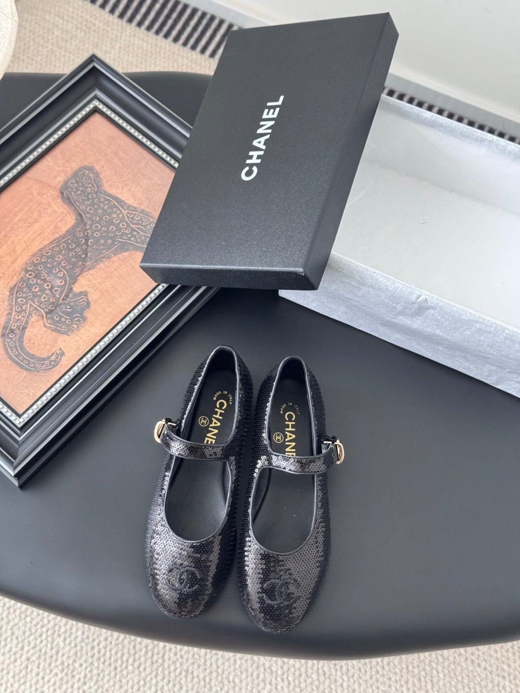 CHANEL BALLET IN BLACK SEQUINS