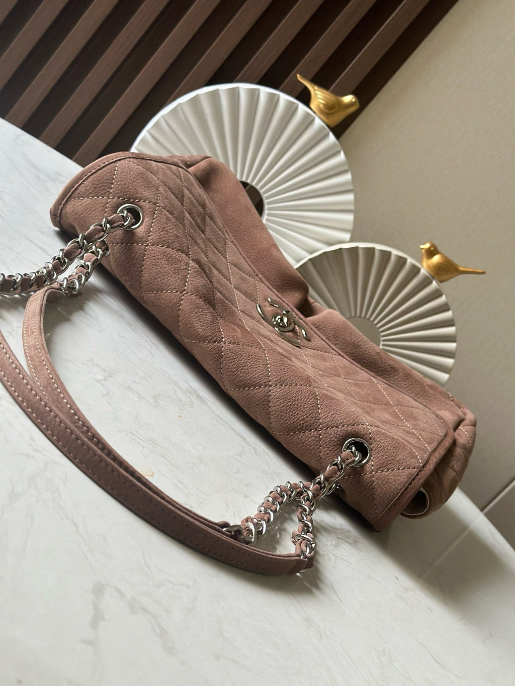 CHANEL 25S FLAP BAG 34 IN BROWN SUEDE