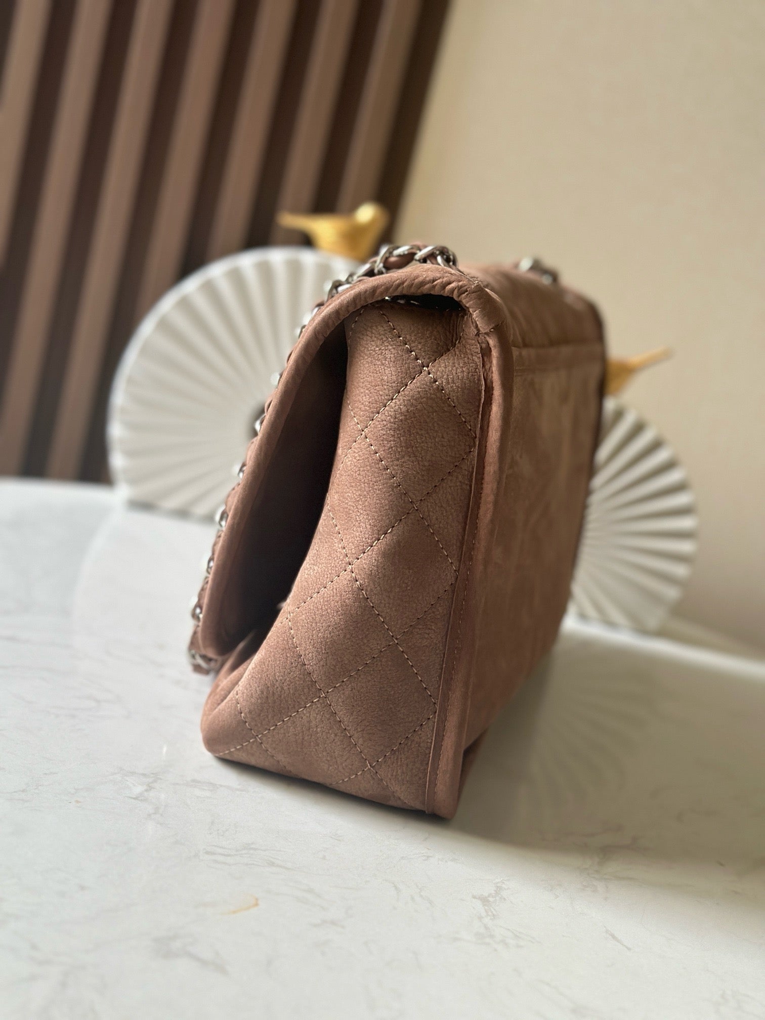 CHANEL 25S FLAP BAG 34 IN BROWN SUEDE