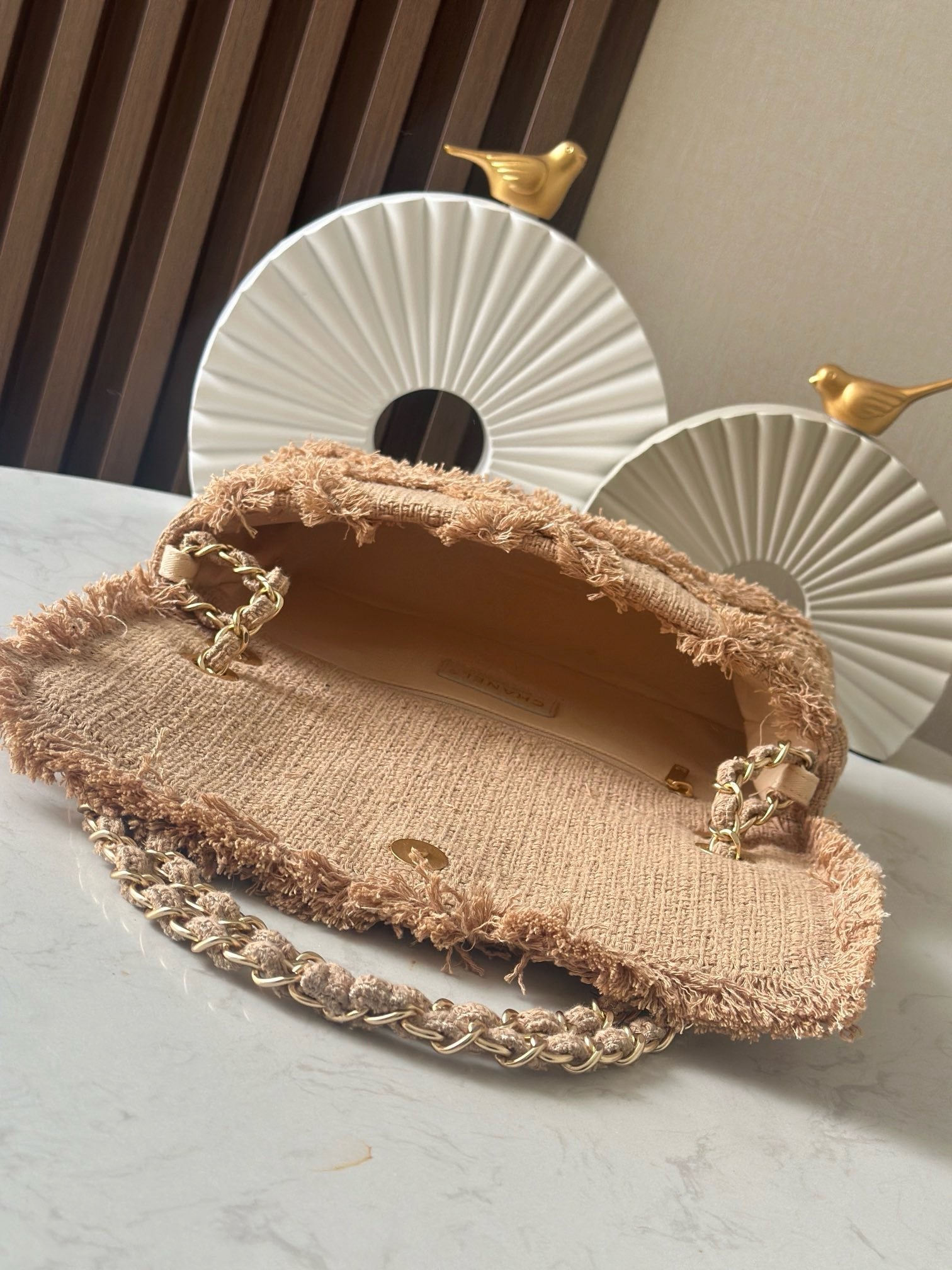 CHANEL 25S FLAP BAG 27 IN BEIGE FABRIC