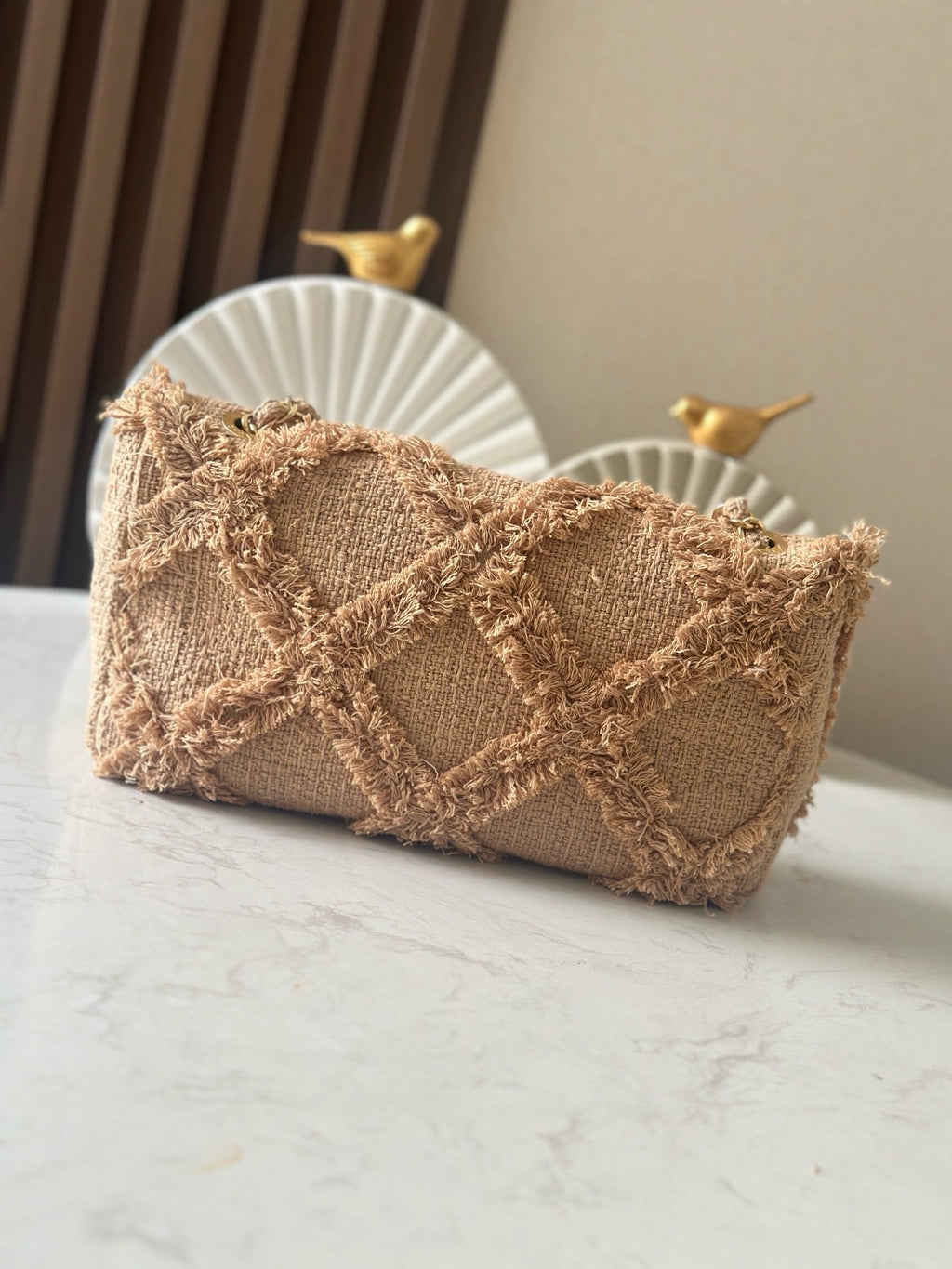 CHANEL 25S FLAP BAG 27 IN BEIGE FABRIC