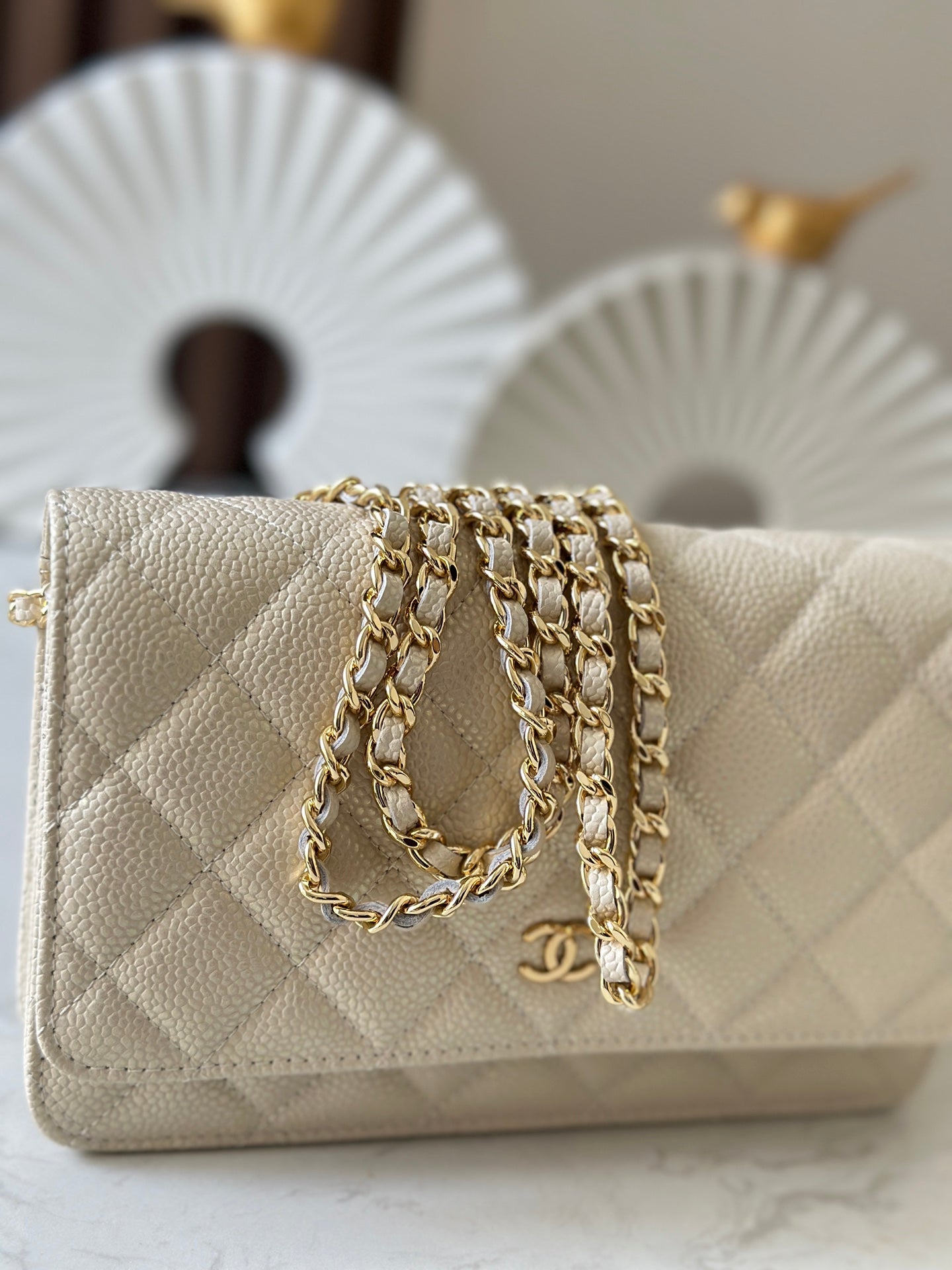 CHANEL 25S WALLET ON CHAIN 19 IN CREAM WHITE CAVIAR