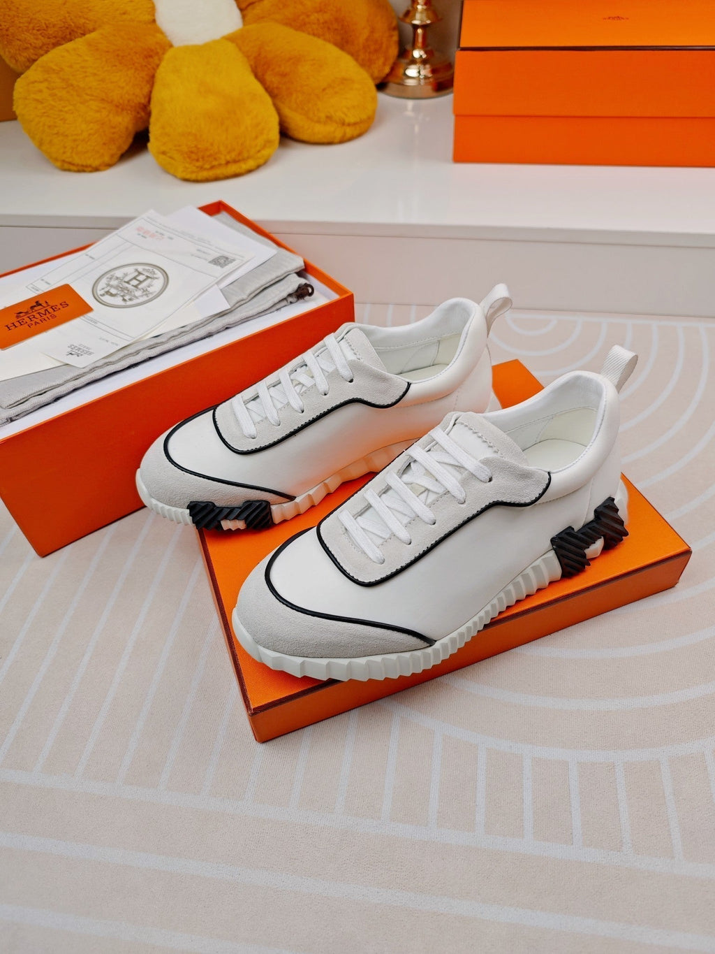 HERMES BOUNCING SNEAKERS WHITE CALFSKIN STYLIZED