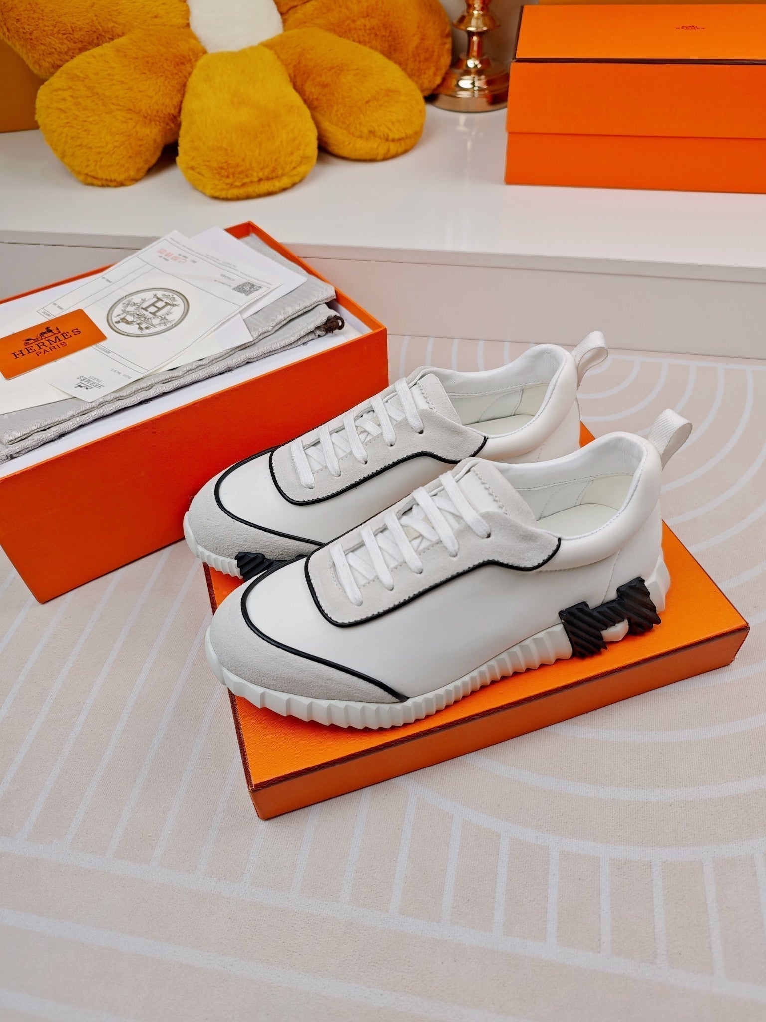 HERMES BOUNCING SNEAKERS WHITE CALFSKIN STYLIZED