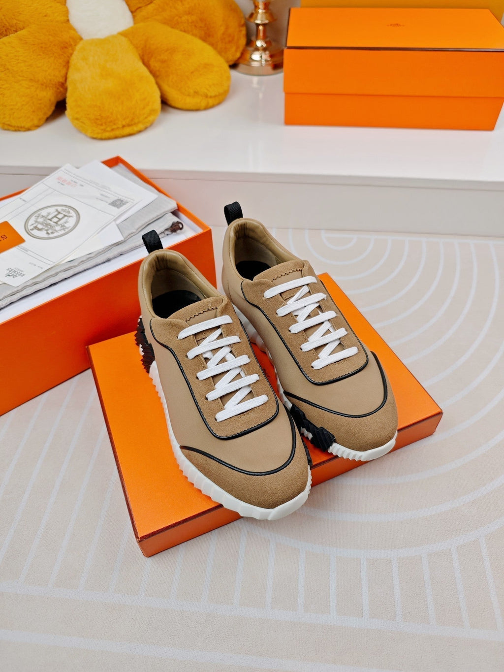 HERMES BOUNCING SNEAKERS BROWN CALFSKIN STYLIZED