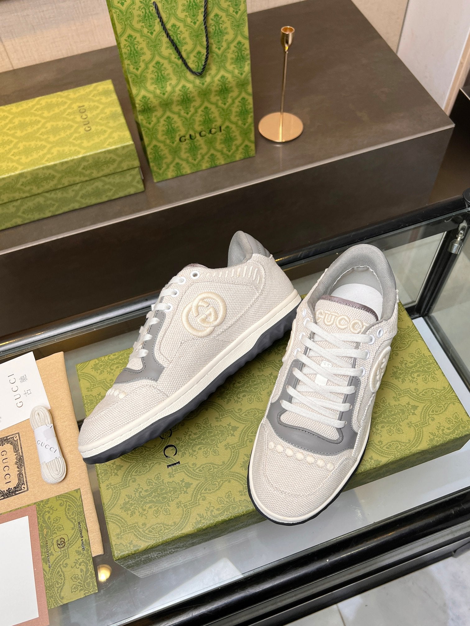 GUCCI MAC80 TRAINER CREAMY WHITE AND GRAY CALFSKIN