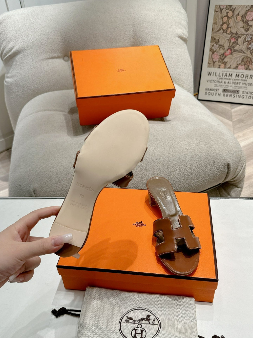 HERMES 0ASIS SANDAL SEPIA CALFSKIN CLASSIC