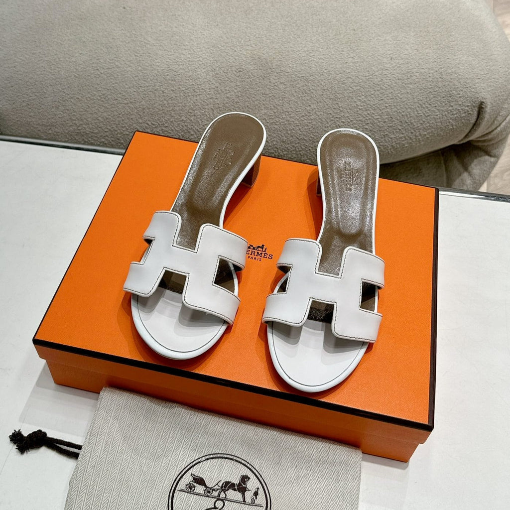 HERMES 0ASIS SANDAL WHITE MIX BROWN CALFSKIN CLASSIC