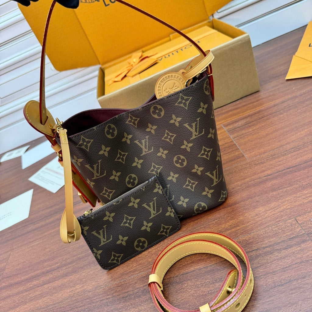 LOUIS VUITTON ALL IN BB BAG 18 IN BROWN MONOGRAM COATED CANVAS AND CALFSKIN