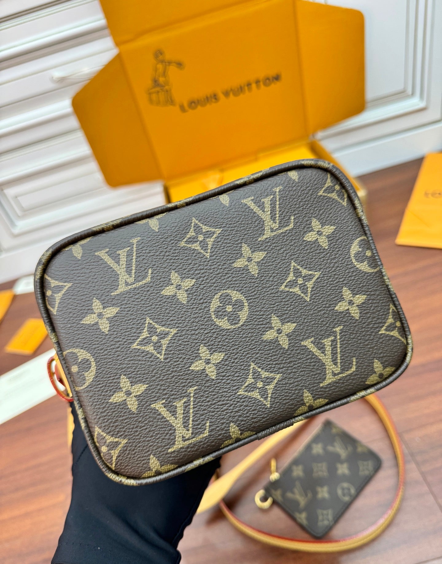 LOUIS VUITTON ALL IN BB BAG 18 IN BROWN MONOGRAM COATED CANVAS AND CALFSKIN