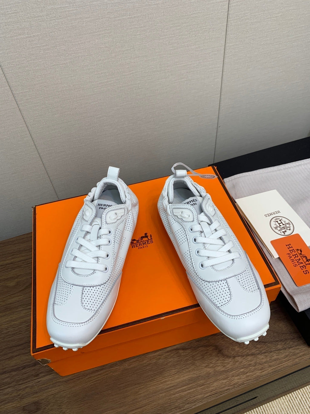 HERMES SKATEBOARD SHOES LIGHT GRAY CALFSKIN