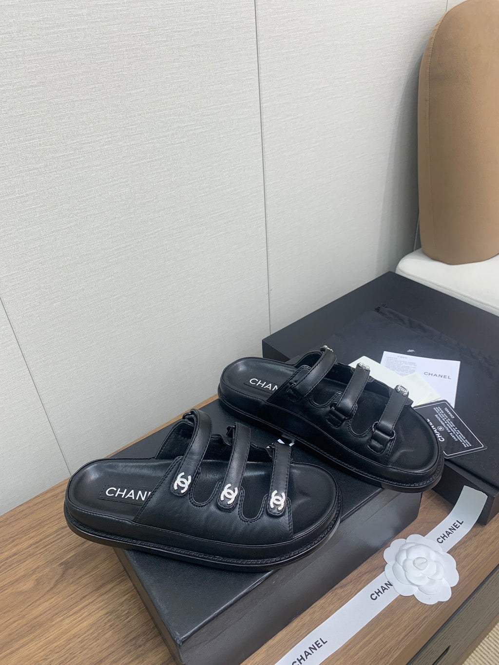 CHANEL DAD SANDAL IN BLACK LAMBSKIN MULE