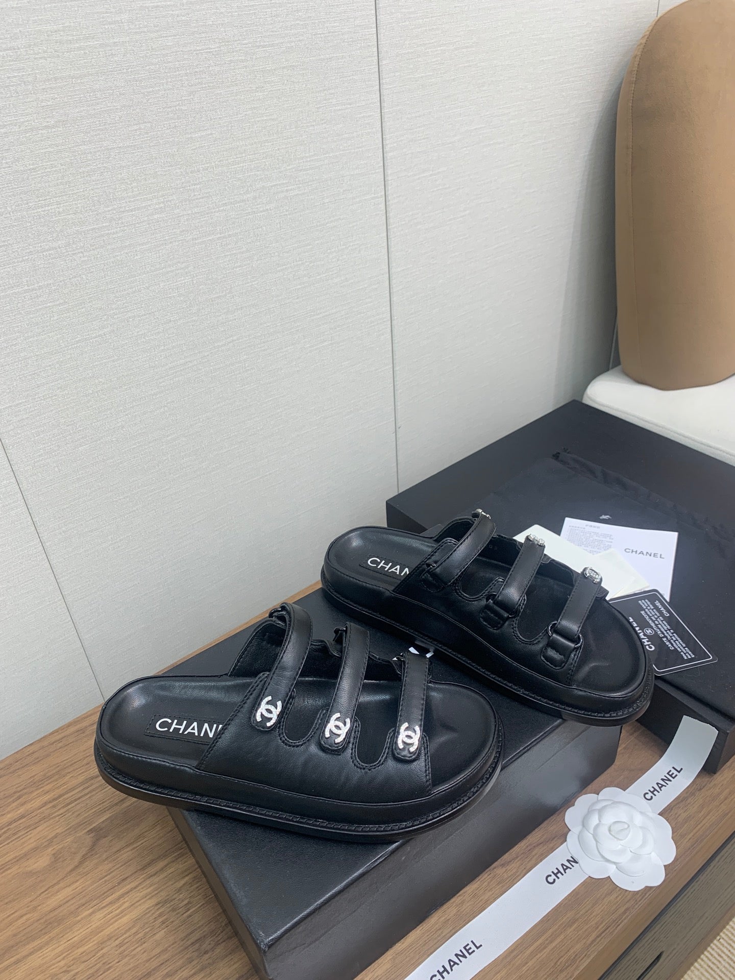 CHANEL DAD SANDAL IN BLACK LAMBSKIN MULE