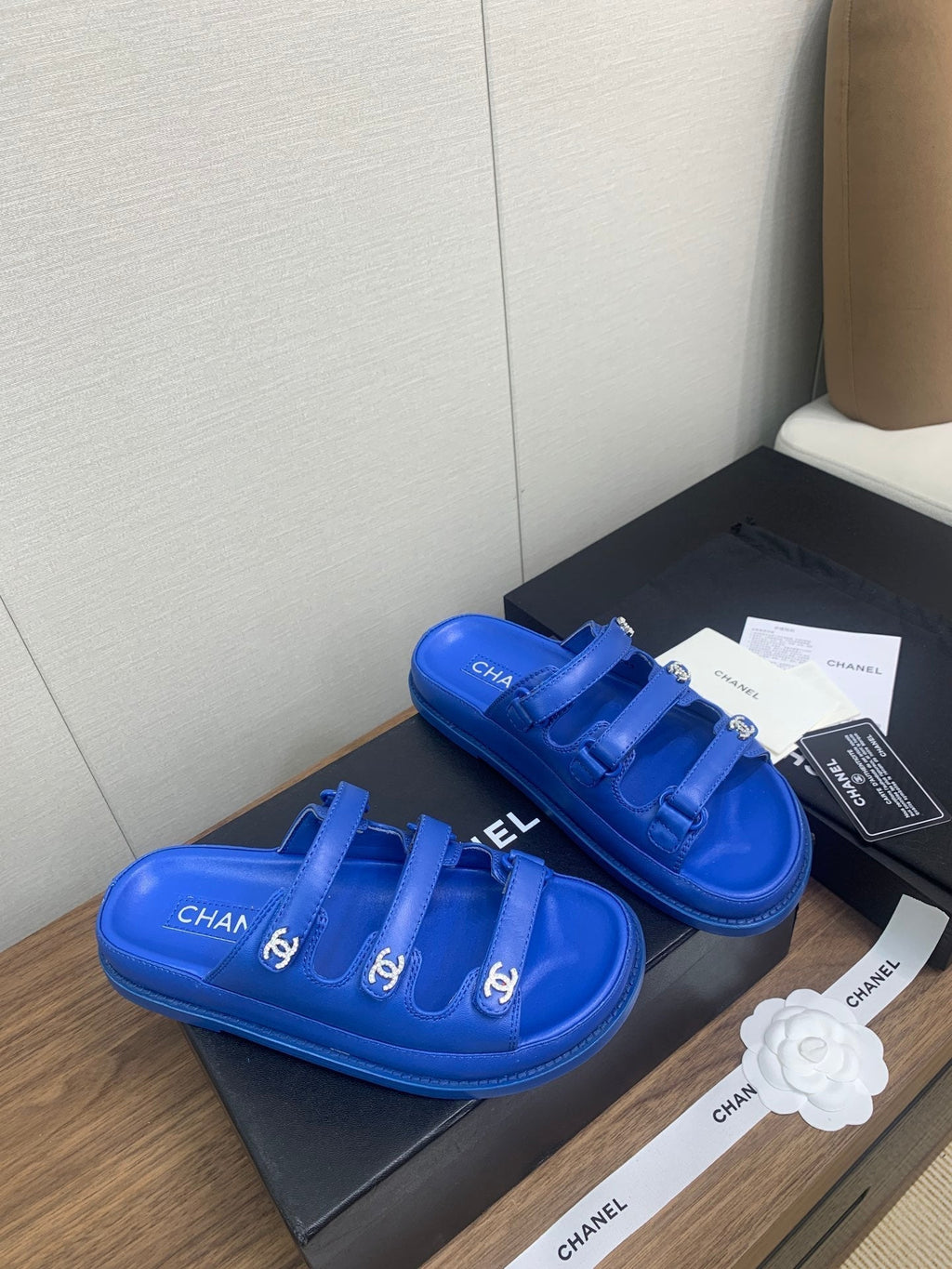 CHANEL DAD SANDAL IN COBALT BLUE LAMBSKIN MULE