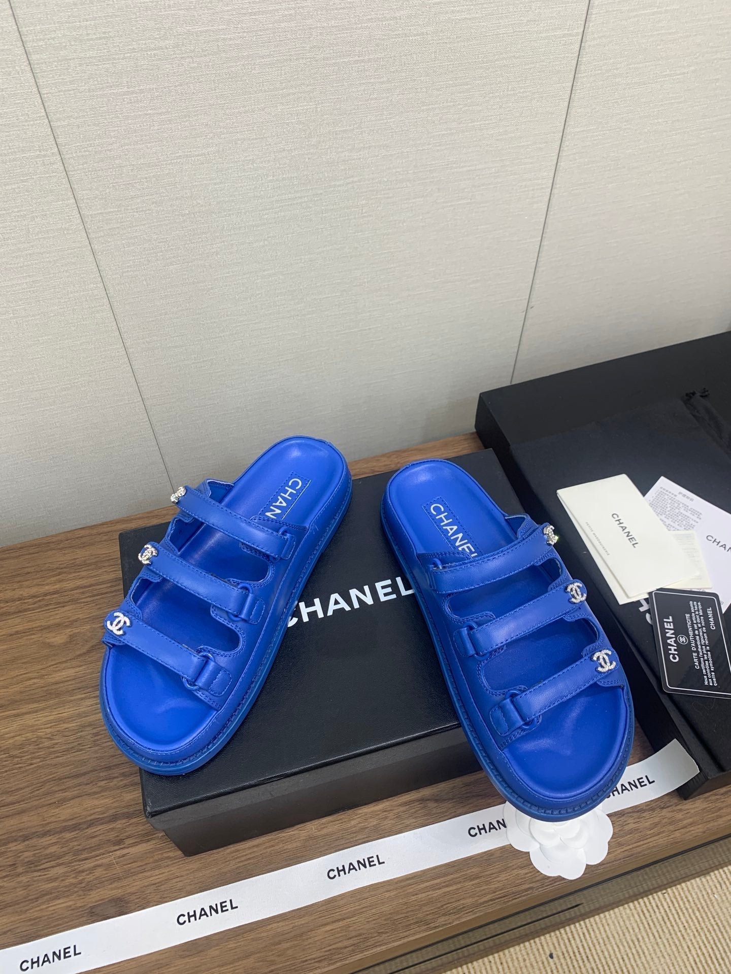 CHANEL DAD SANDAL IN COBALT BLUE LAMBSKIN MULE