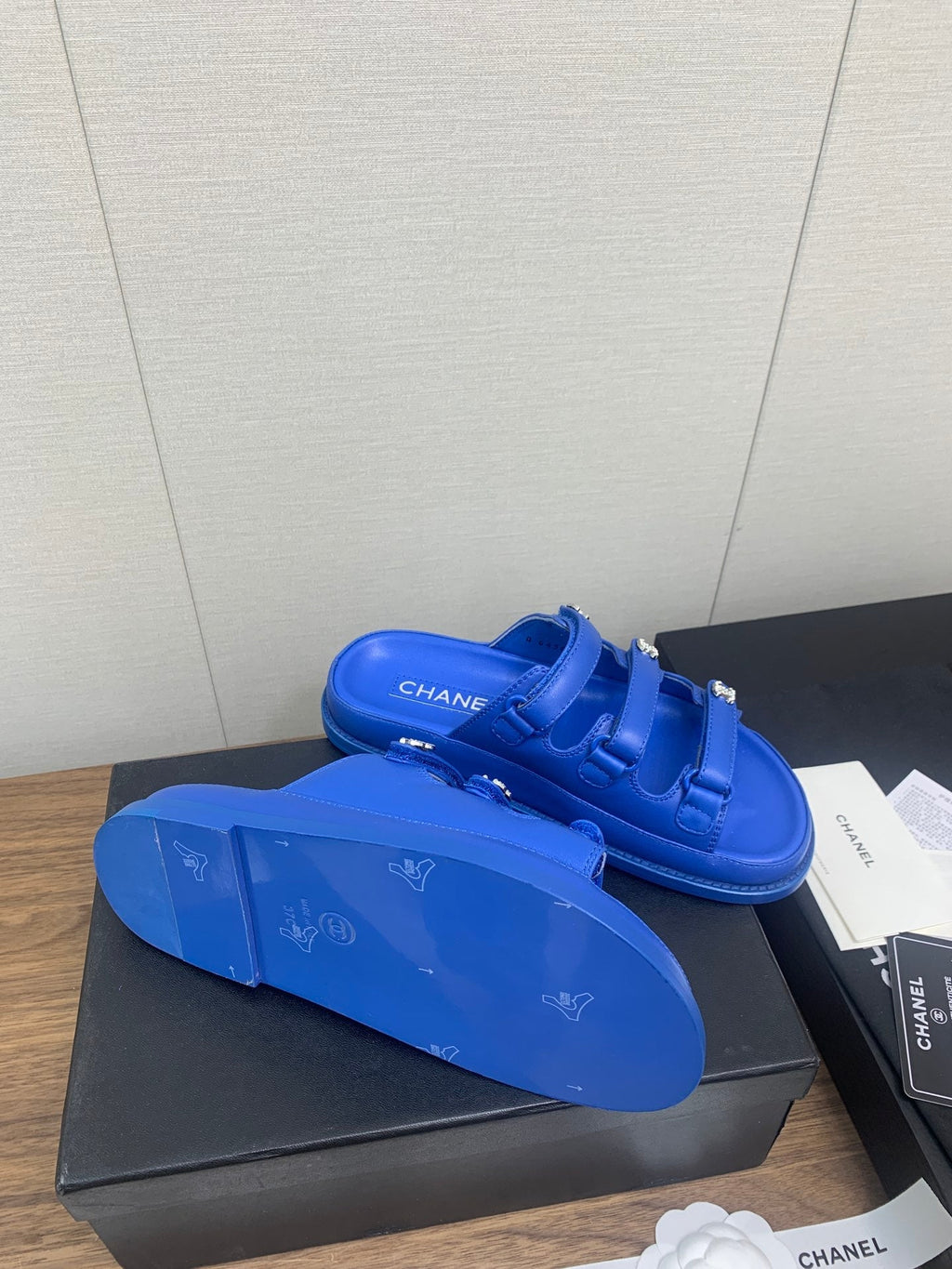 CHANEL DAD SANDAL IN COBALT BLUE LAMBSKIN MULE
