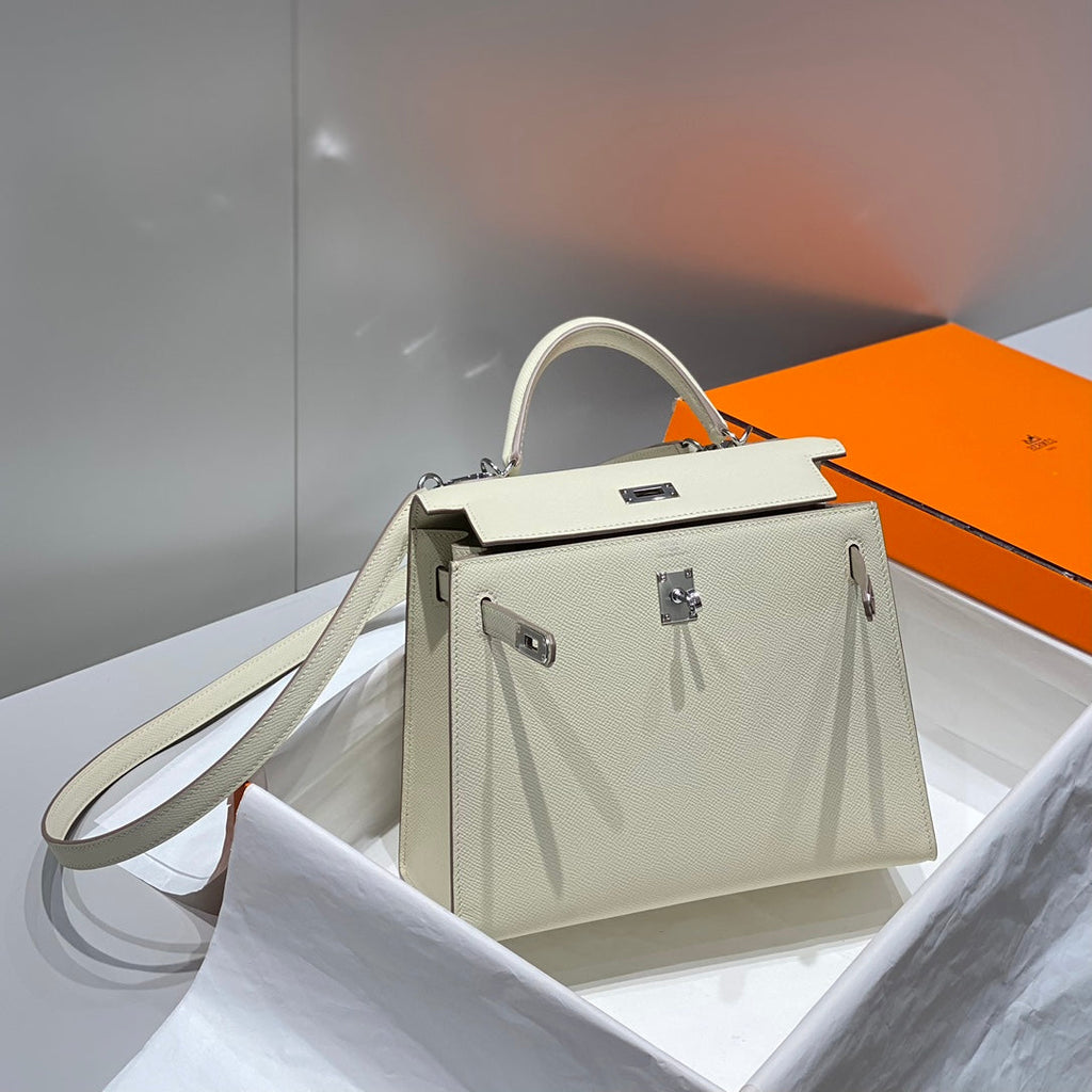 HERMES KELLY 25CM IN NATA EPSOM CALFSKIN SILVER HARDWARE