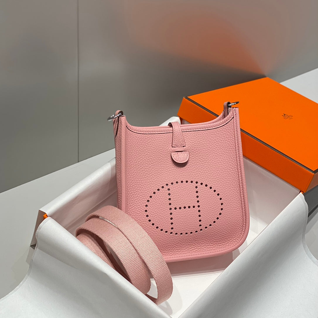 HERMES MINI NEO 18 EVELYNE BAG IN BABY PINK GRAINED CALFSKIN