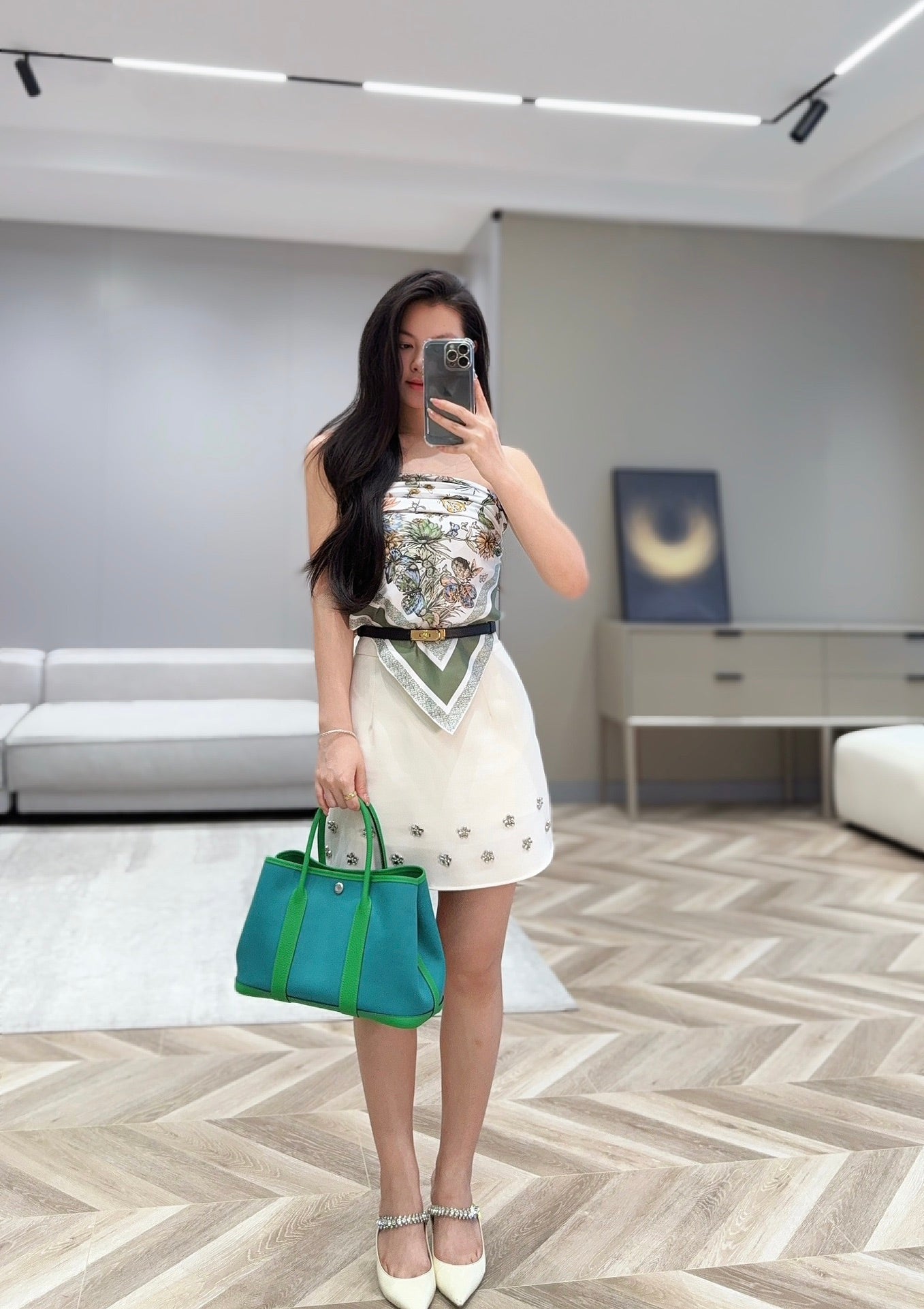 HERMES GARDEN PARTY 30CM IN CADMIUM GREEN TOILETS COTTON CANVAS AND GREEN CALFSKIN