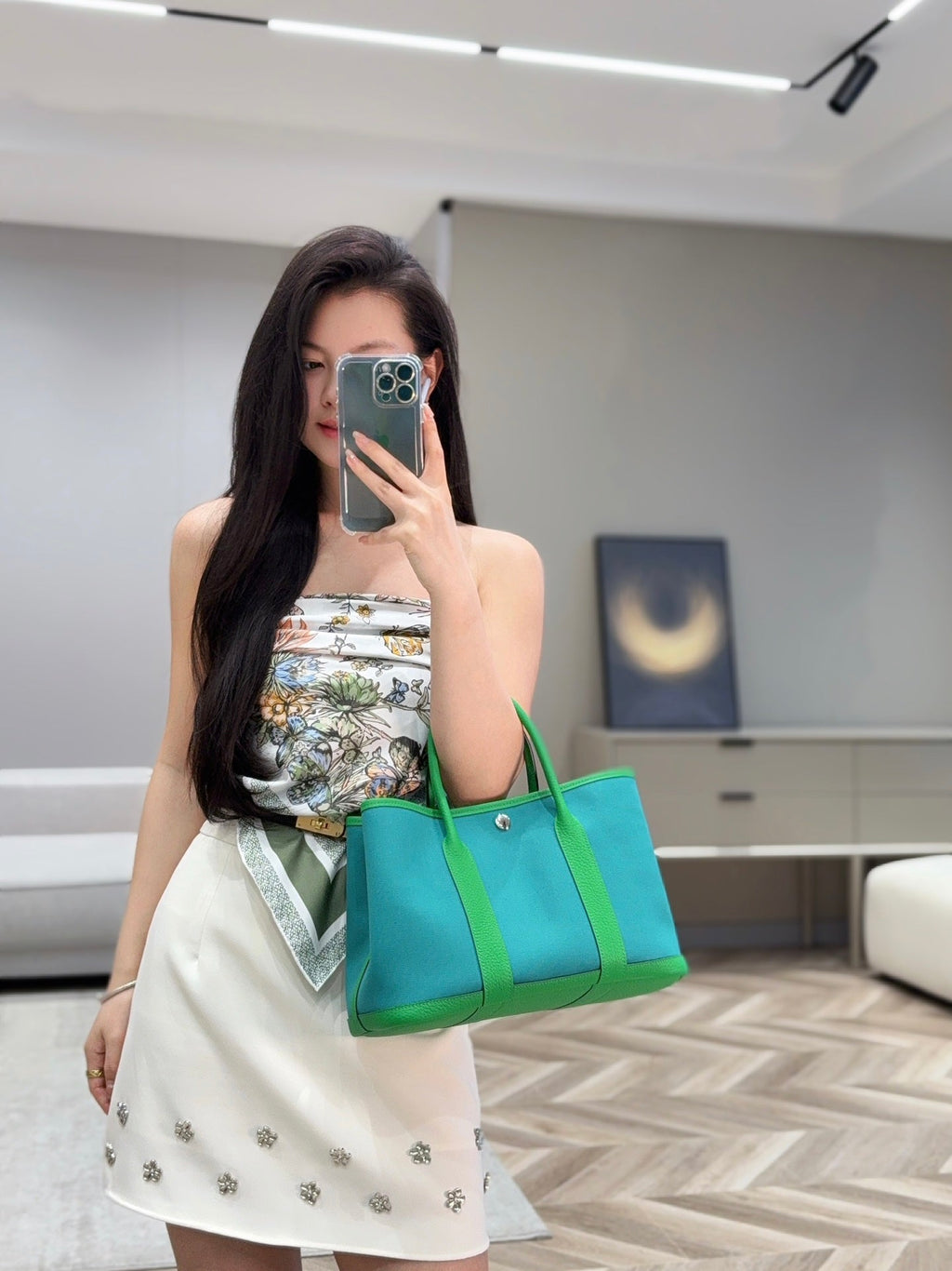 HERMES GARDEN PARTY 30CM IN CADMIUM GREEN TOILETS COTTON CANVAS AND GREEN CALFSKIN