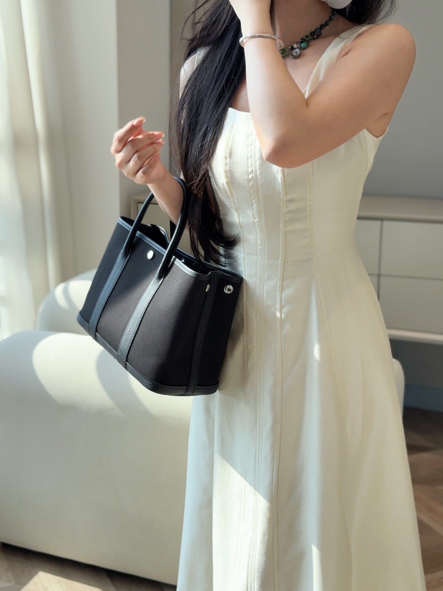 HERMES GARDEN PARTY 30CM IN BLACK TOILETS COTTON CANVAS AND CALFSKIN