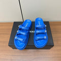 CHANEL dad sandals blue 3 rows lambskin mules