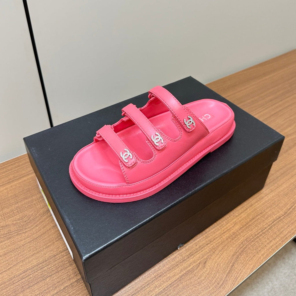 CHANEL dad sandals pink 1 3 rows lambskin mules