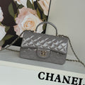 CHANEL MINI FLAP BAG 20 IN LIGHT GRAY GLOSSY CALFSKIN GOLD HARDWARE